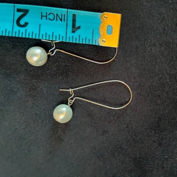 Earrings - Silver tone hoop with single faux white pearl. - Picture 4 of 4